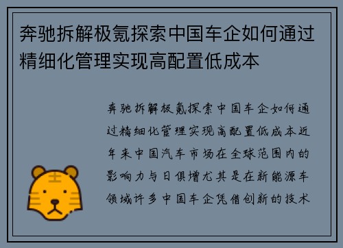 奔驰拆解极氪探索中国车企如何通过精细化管理实现高配置低成本