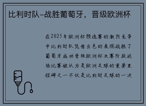 比利时队-战胜葡萄牙，晋级欧洲杯