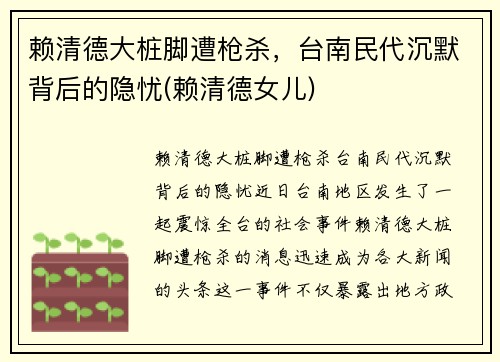 赖清德大桩脚遭枪杀，台南民代沉默背后的隐忧(赖清德女儿)