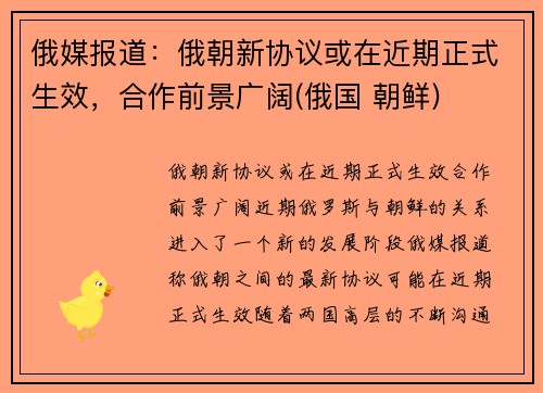 俄媒报道:俄朝新协议或在近期正式生效,合作前景广阔(俄国 朝鲜) 俄媒报道:俄朝新协议或在近期正式生效,合作前景广阔(俄国 朝鲜)
